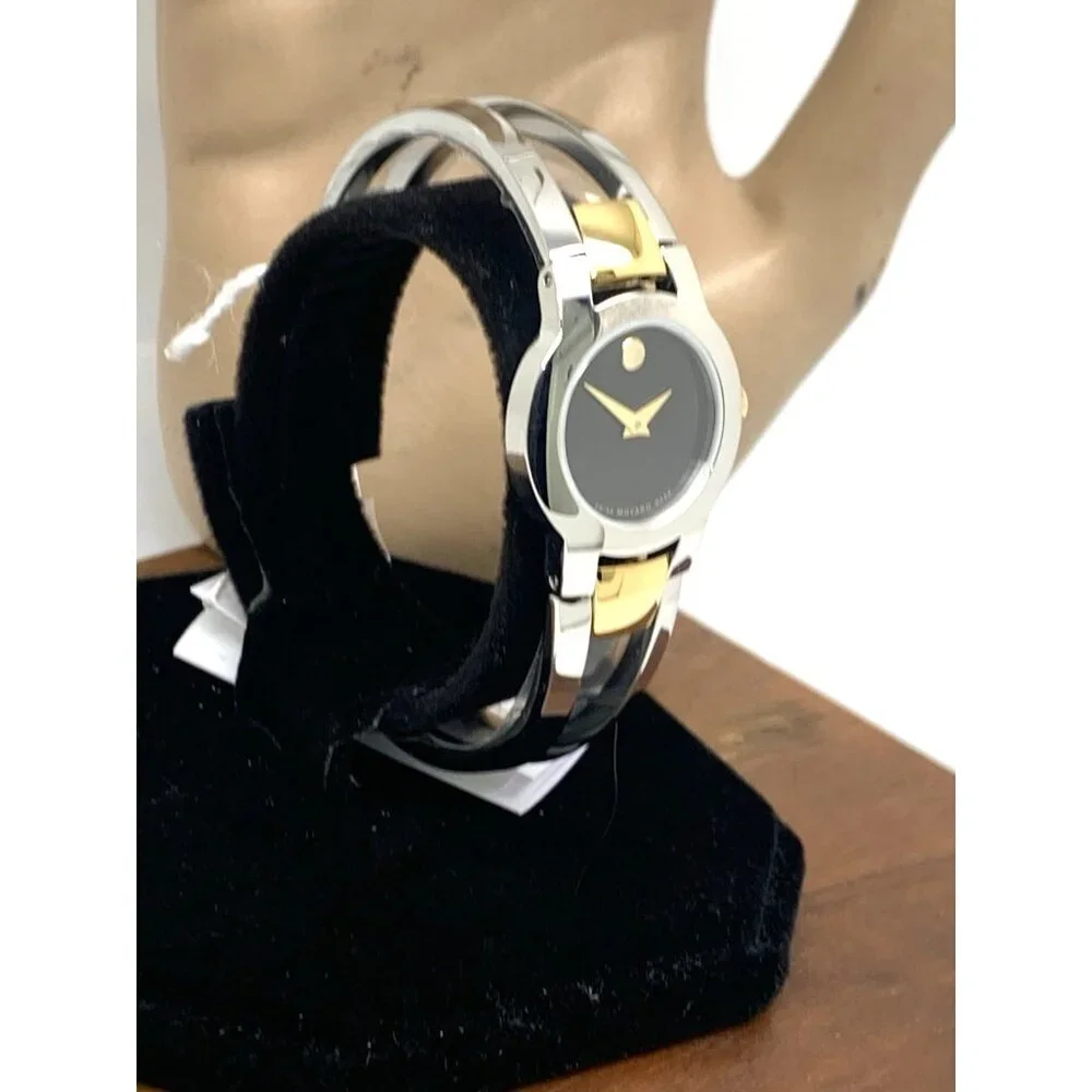 Movado Women's Watch 0606893 Amorosa Black Dial Swiss Quartz 24mm 2-Tone Bangle